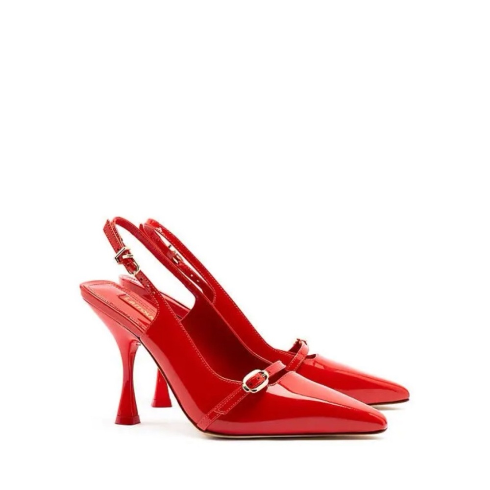 NEW Larroude Es Hi Red Patent Slingback Heels‎ Pumps Size 5